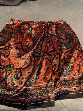 Women’s Orange Paisley Satin Skirt